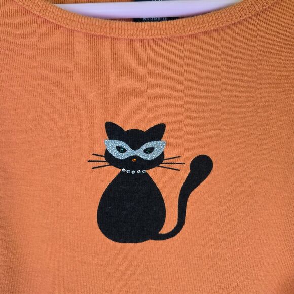 GAP 2008 Black Cat Masquerade Long-sleeved Orange Top XL 12 - Picture 3 of 7
